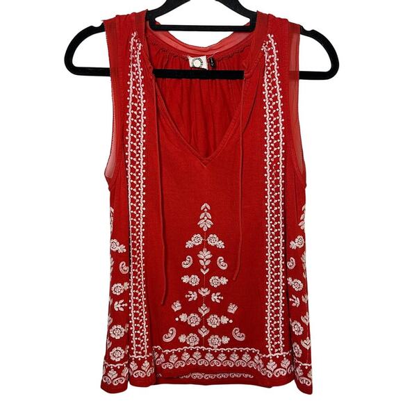 Anthropologie Akemi + Kin Chelsey‎ Embroidered Tank Top Red White Size XS Boho - Picture 4 of 11